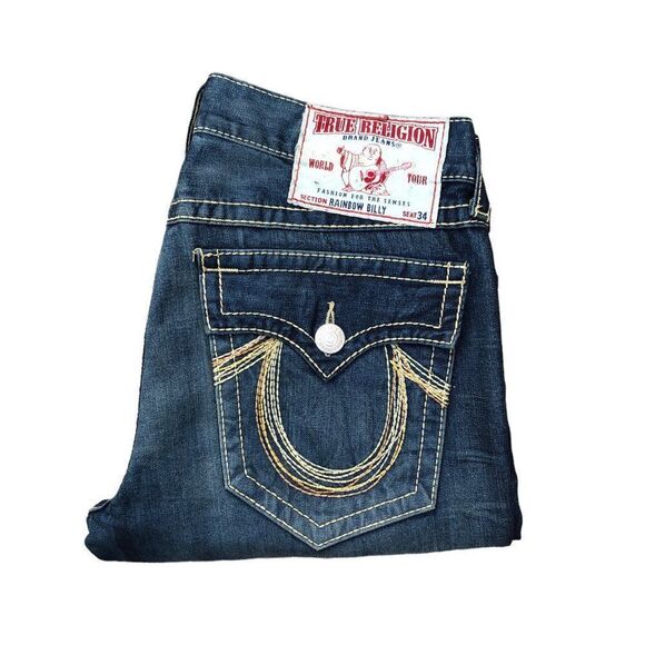 Vintage True Religion Jeans Size 36 RAINBOW BILLY Blue - Picture 4 of 10